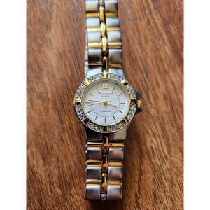 Womens Precision Gruen Watch 25mm Silver Gold tone Crystals
